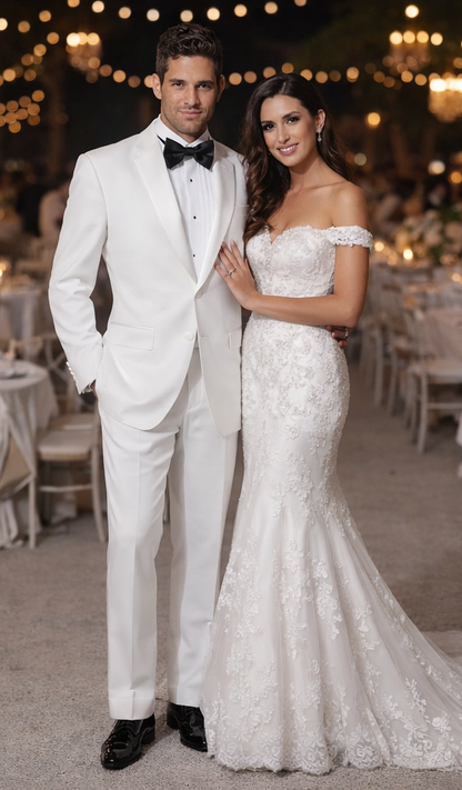 Mens Affordable Slim Fit 2 Button Tuxedo in White - Mens Slim Fitted Tuxedo