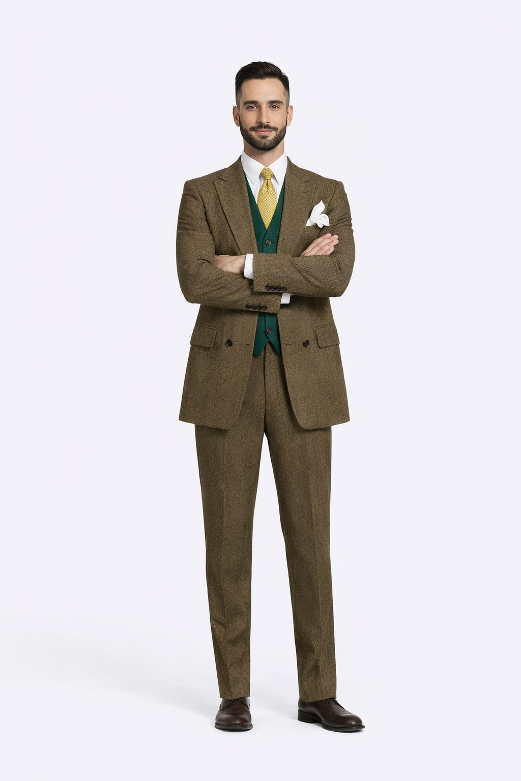 Al Capone Outfit for Men Brown Double Breasted Suit $179 + Hunter Green Vest $59
