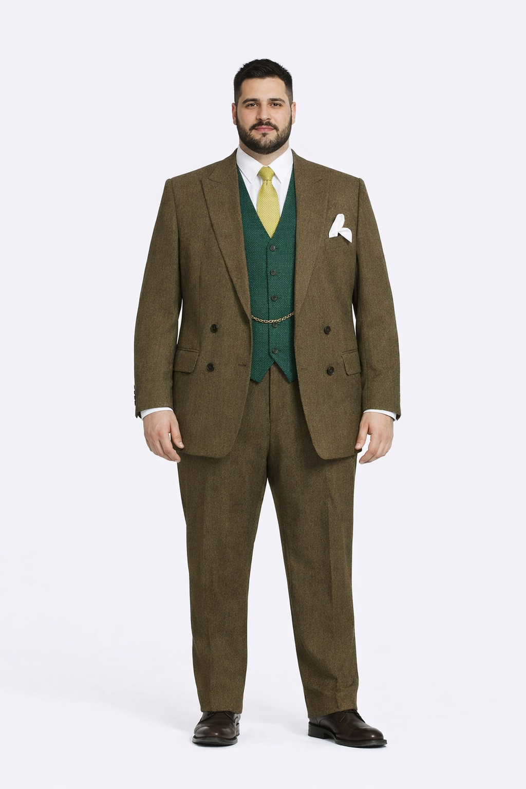 Al Capone Outfit for Men Brown Double Breasted Suit $179 + Hunter Green Vest $59