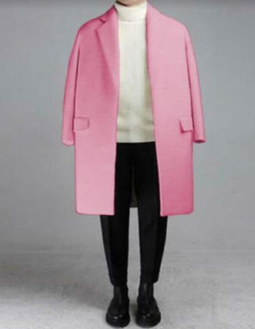 Mens Overcoat - Topcoat For Men - Winter Fabric - Mens Baby Pink Overcoat - Three Quarter Length - Men's Tuxedo USA