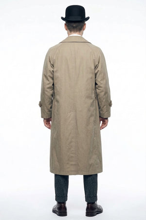 Mens Beige Vintage Style Trenchcoat Overcoat + Suit + Hat – Classic Long Trench Coat Inspired by Peaky Blinders Formal 1920s Package