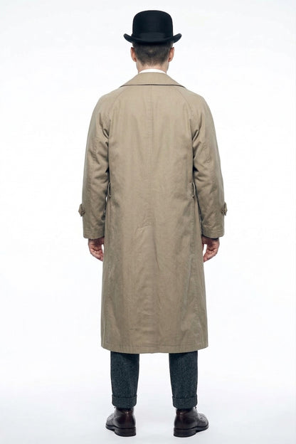 Mens Beige Vintage Style Trenchcoat Overcoat + Suit + Hat – Classic Long Trench Coat Inspired by Peaky Blinders Formal 1920s Package