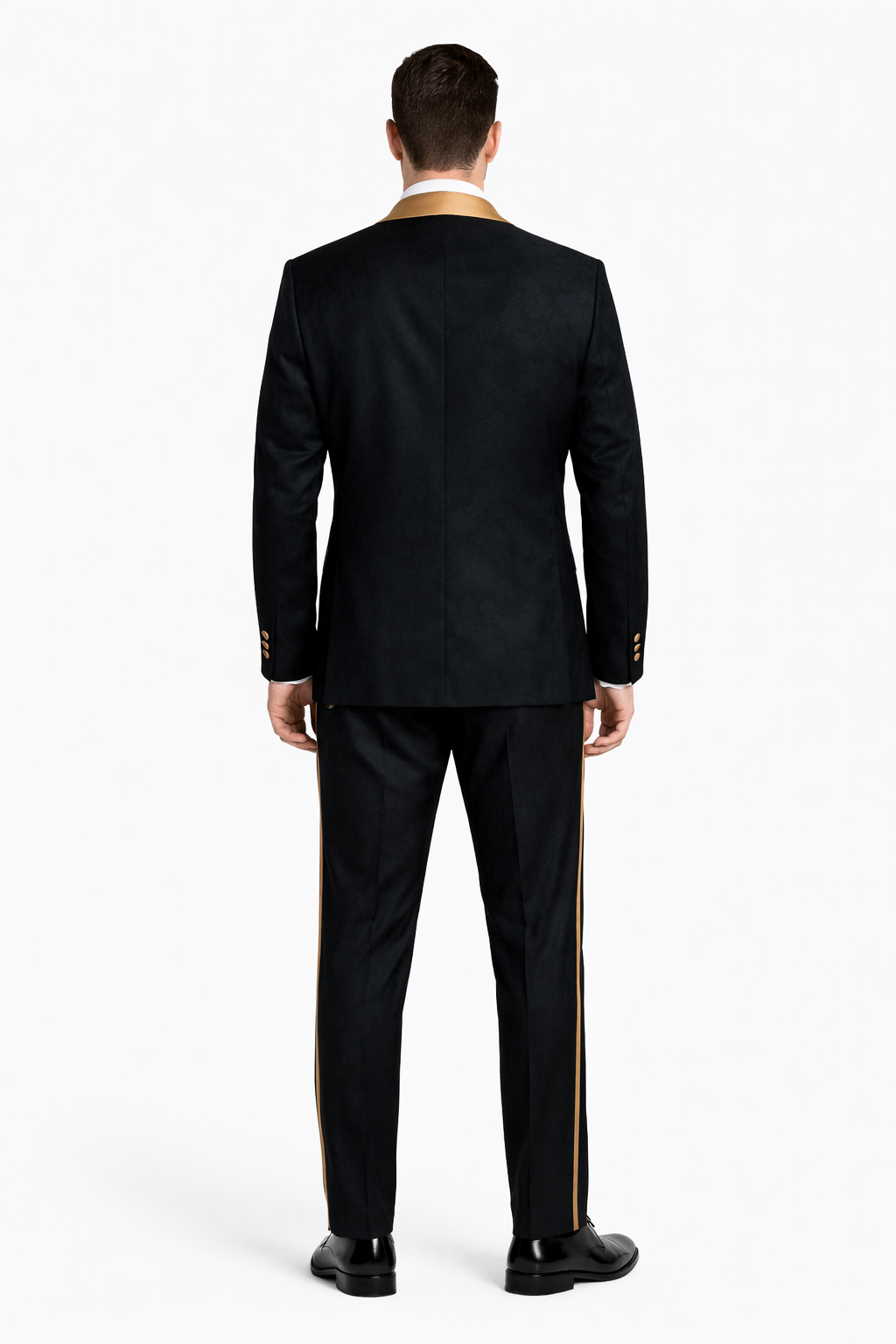 Men's Black and Gold Shawl Lapel Tuxedo with Jacquard Texture  Wedding & Prom Suit