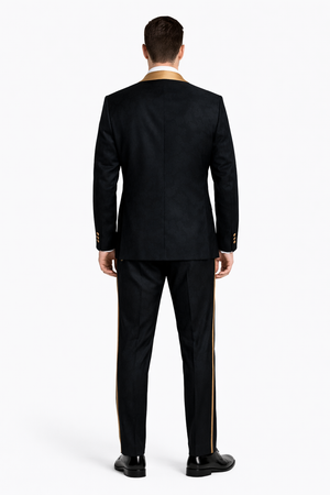 Men's Black and Gold Shawl Lapel Tuxedo with Jacquard Texture  Wedding & Prom Suit