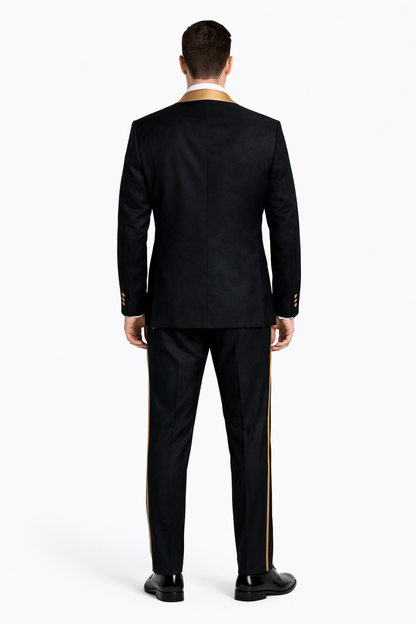 Men's Black and Gold Shawl Lapel Tuxedo with Jacquard Texture  Wedding & Prom Suit