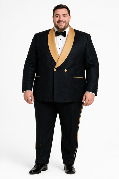 Men's Black and Gold Shawl Lapel Tuxedo with Jacquard Texture  Wedding & Prom Suit