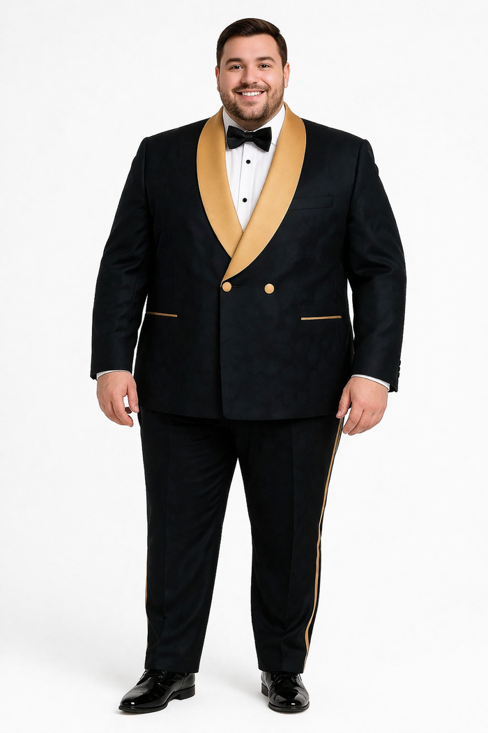 Men's Black and Gold Shawl Lapel Tuxedo with Jacquard Texture  Wedding & Prom Suit