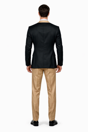 Men’s Black and Goldish Champaign Camel Bronze Tuxedo with Satin Shawl Lapel and Matching Vest with Bowtie