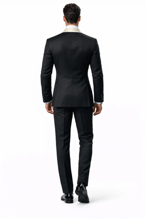 Mens Black and Ivory Tuxedo with Wide Shawl Lapel  3 Piece Black and off White Lapel ! Vested Suit