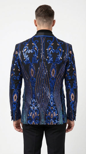 Mens Black and Royal and Gold and Navy Blue Sequin Tuxedo Suit Set – Luxury Prom Wedding Tuxedo with Sequin Jacket