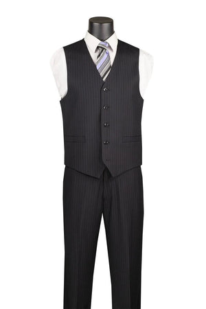 Mens Black Fine Pinstripe Suit 3 Piece Business Fit Vinci V2RS-7