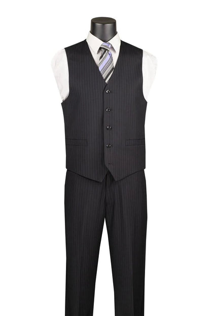 Mens Black Fine Pinstripe Suit 3 Piece Business Fit Vinci V2RS-7