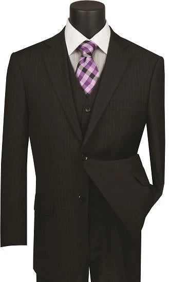Mens Black Fine Pinstripe Suit 3 Piece Business Fit Vinci V2RS-7