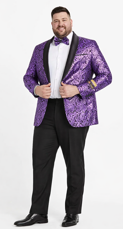 Mens Black & Purple Paisley Prom Tuxedo Smoking Jacket