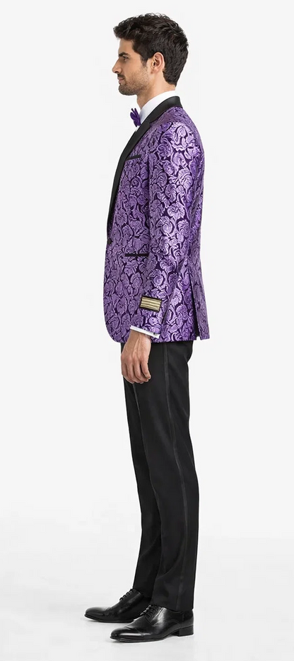 Mens Black & Purple Paisley Prom Tuxedo Smoking Jacket