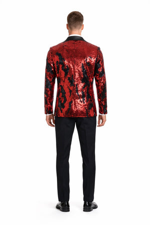 1 Button Reversible Sequin Blazer In Red and Black