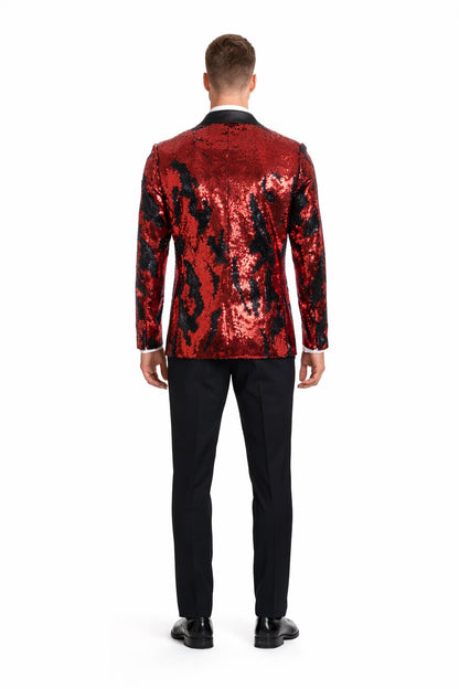1 Button Reversible Sequin Blazer In Red and Black