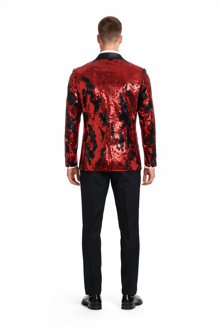 1 Button Reversible Sequin Blazer In Red and Black