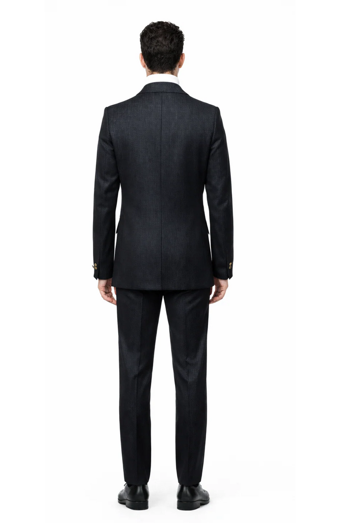 Men's Black Safari Suit with Textured Utility Jacket and Matching Trousers - Casual Walking Suit by Rossiman
