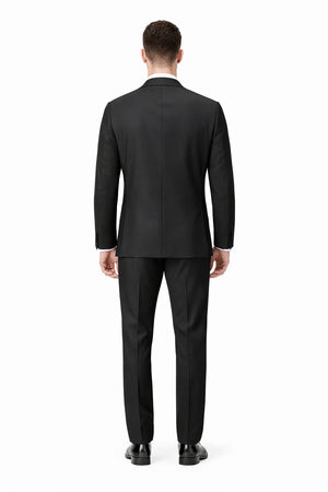 Tiglio Mens Slim Fit Black Wool Tuxedo – Satin Peak Lapel Formal Dinner Suit