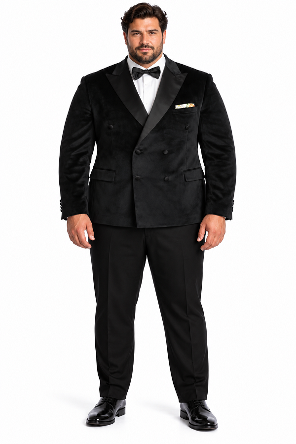 Mens Black Six Button Double Blazer Mens Black Velvet Tuxedo Sportcoat - Velvet Suits