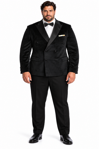 Mens Black Six Button Double Blazer Mens Black Velvet Tuxedo Sportcoat - Velvet Suits