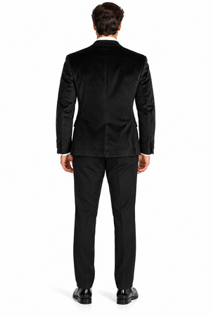 Mens Black Six Button Double Blazer Mens Black Velvet Tuxedo Sportcoat - Velvet Suits