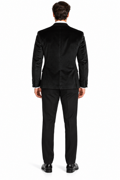 Mens Black Six Button Double Blazer Mens Black Velvet Tuxedo Sportcoat - Velvet Suits