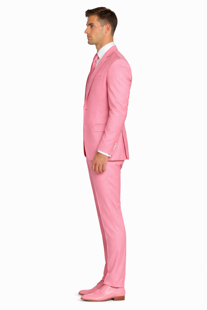 Mens Blush Shiny Blazer - Rose Gold  Sateen Vested Suit in Pink Color Jacket  Pants  Vest