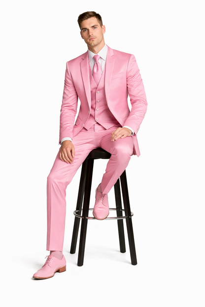 Mens Blush Shiny Blazer - Rose Gold  Sateen Vested Suit in Pink Color Jacket  Pants  Vest