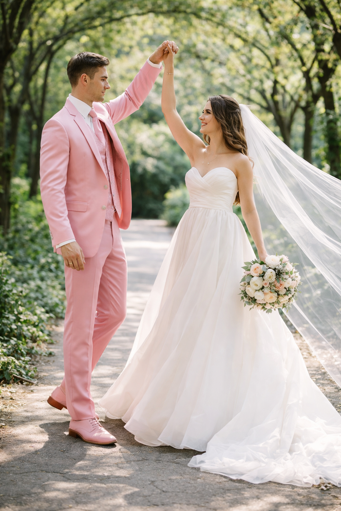 Mens Blush Shiny Blazer - Rose Gold  Sateen Vested Suit in Pink Color Jacket  Pants  Vest