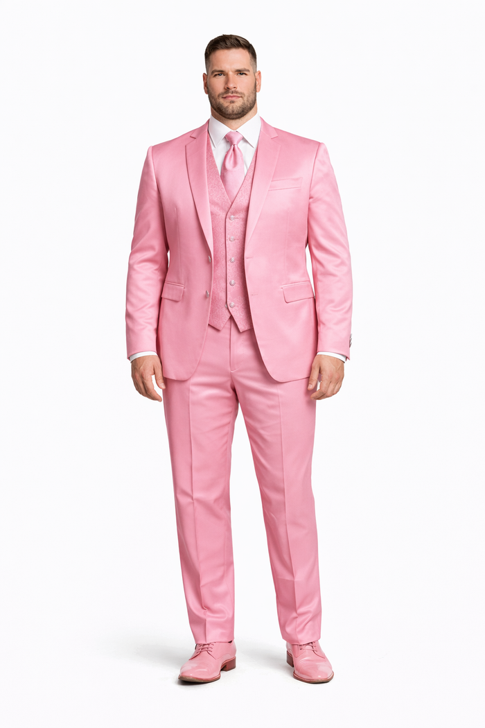 Mens Blush Shiny Blazer - Rose Gold  Sateen Vested Suit in Pink Color Jacket  Pants  Vest