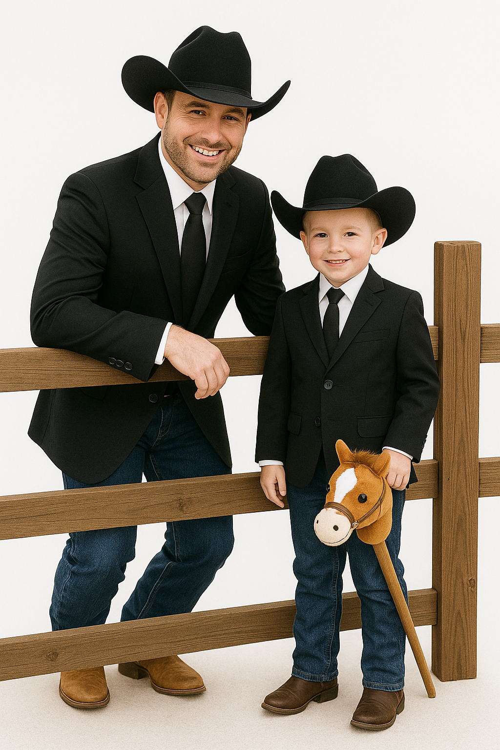 Matching Father and Son Black Western Tuxedo Blazer With Vest + Cowboy Hat Included