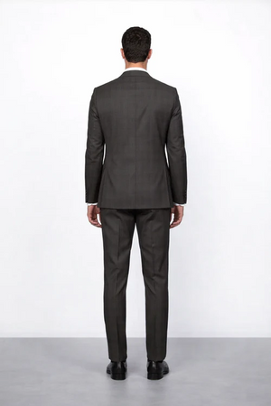 Men's Rossiman Rossi Man Brand Plaid Tapered Leg Lower Rise Pants & Get Skinny Brown 1 Button Slim Fit Peak Lapel Suit