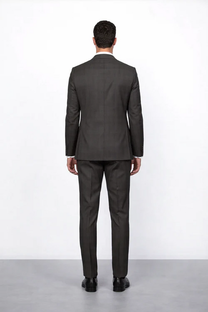 Men's Rossiman Rossi Man Brand Plaid Tapered Leg Lower Rise Pants & Get Skinny Brown 1 Button Slim Fit Peak Lapel Suit