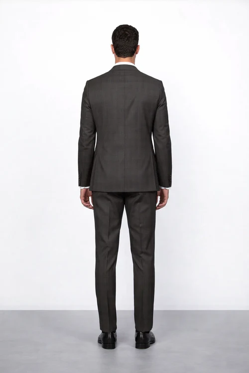 Men's Rossiman Rossi Man Brand Plaid Tapered Leg Lower Rise Pants & Get Skinny Brown 1 Button Slim Fit Peak Lapel Suit