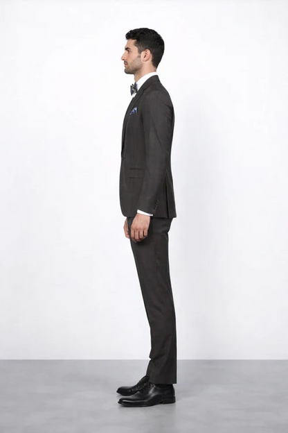 Men's Rossiman Rossi Man Brand Plaid Tapered Leg Lower Rise Pants & Get Skinny Brown 1 Button Slim Fit Peak Lapel Suit
