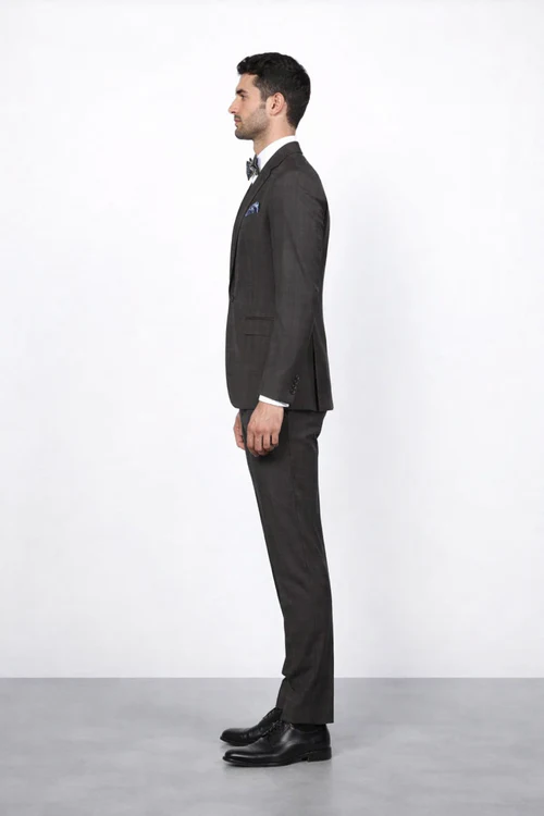 Men's Rossiman Rossi Man Brand Plaid Tapered Leg Lower Rise Pants & Get Skinny Brown 1 Button Slim Fit Peak Lapel Suit