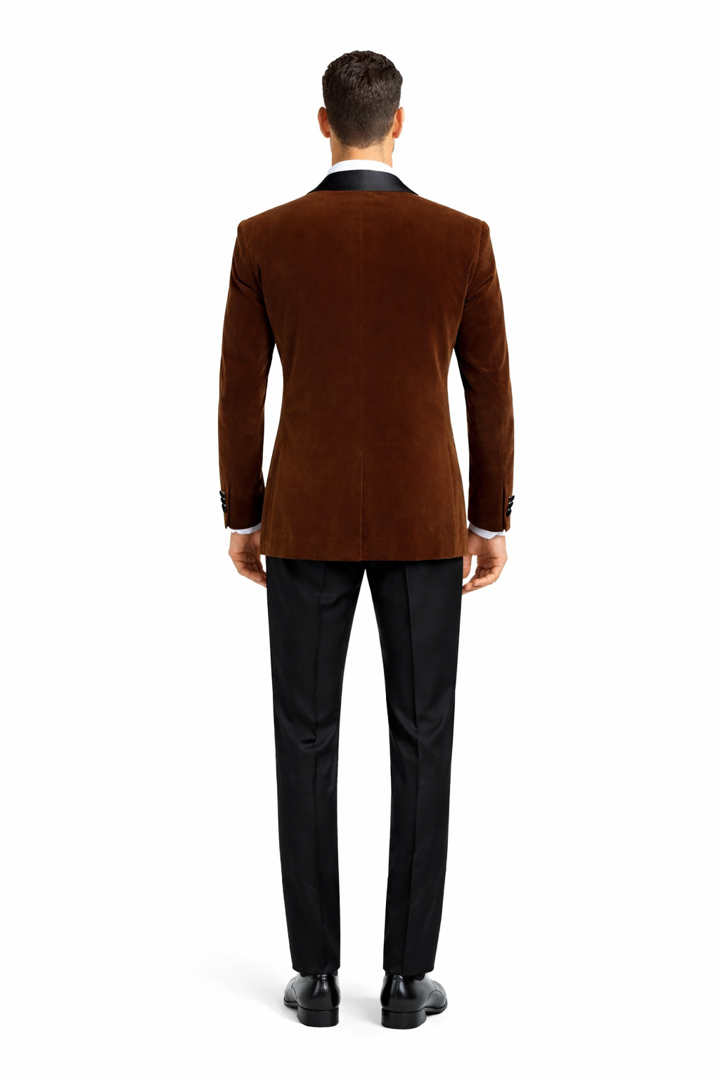 Mens Brown Velvet Tuxedo with Black Satin Shawl Lapel  One Button Formal Suit Jacket