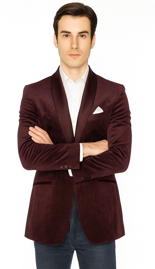 Mens Burgundy Paisley Shawl Blazer