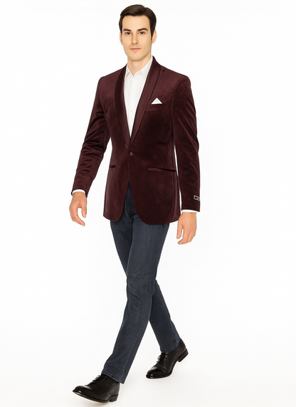 Mens Burgundy Paisley Shawl Blazer