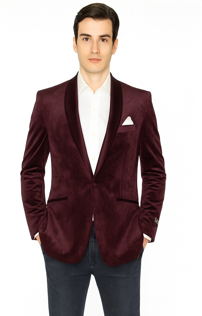 Mens Burgundy Paisley Shawl Blazer