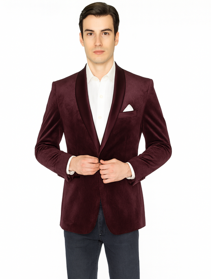 Mens Burgundy Paisley Shawl Blazer