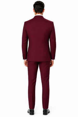 Mens One Button Satin Trim Shawl Tuxedo in Burgundy