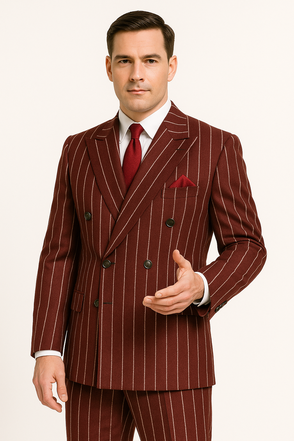 Burgundy Pinstripe Suit - Mens 1920s Gangster Pinstripe Suit - Style Chalk Pinstripe