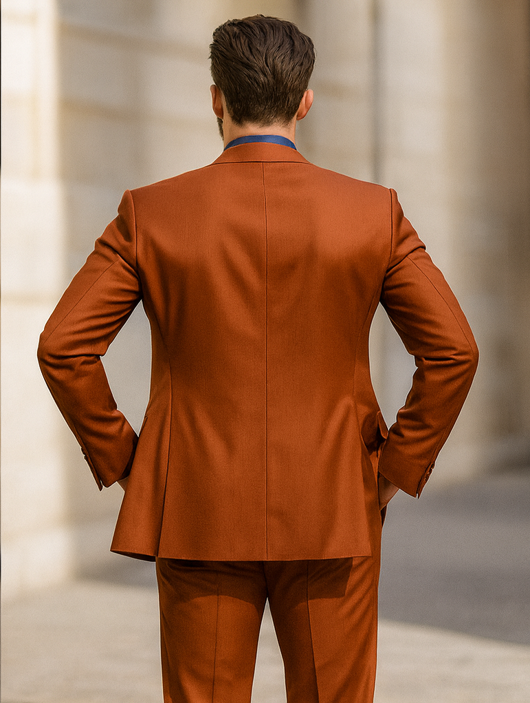 Bold Orange Formal Suit  Mens 3-Piece Set with Vest & Tie