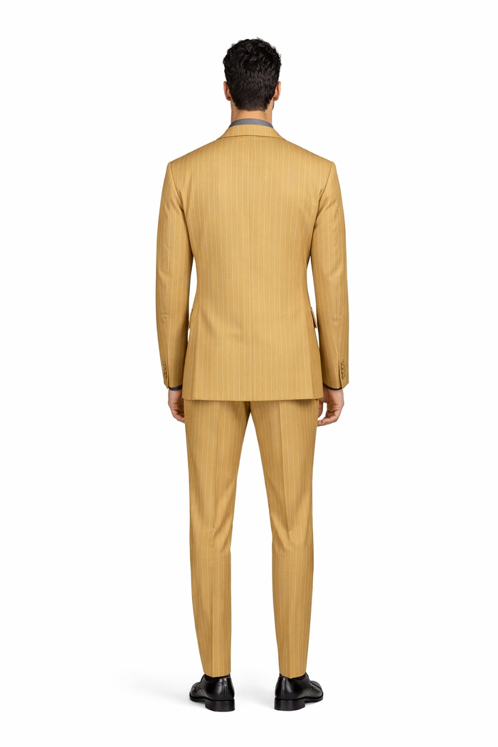 Mens Camel Tan Pinstripe Double-Breasted Suit  Bold 6-Button Modern Vintage Style