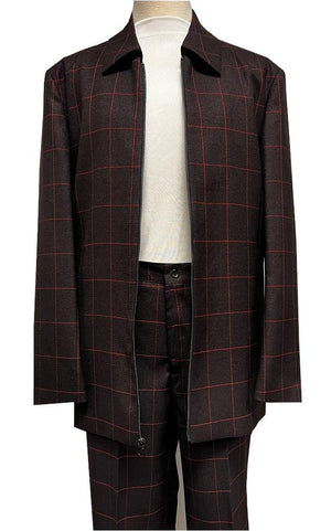 Mens Casual Leisure Suit Burgundy Windowpane 6775