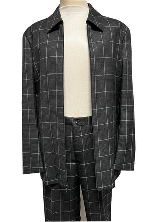 Mens Casual Leisure Suit Charcoal Windowpane 6775