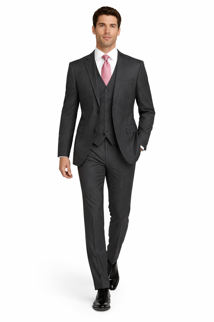 Mens Charcoal Tiglio Suit – Classic 3 Piece Dark Grey Suit for Business, Wedding and Formal Wear